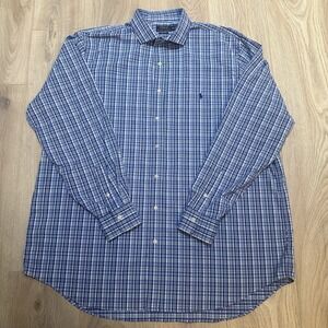 Polo Ralph Lauren Shirt Mens 2XLT Blue Plaid Performance Button Down Casual Pony